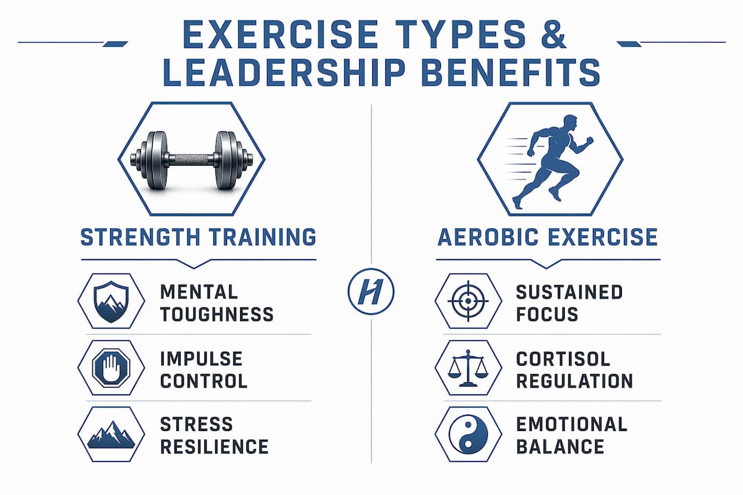 Infographic comparing strength training and aerobic exercise benefits