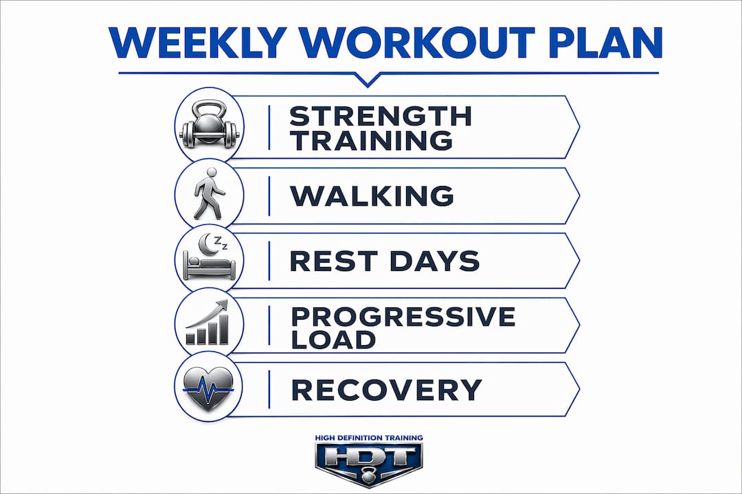 Weekly workout routine steps for women over 40