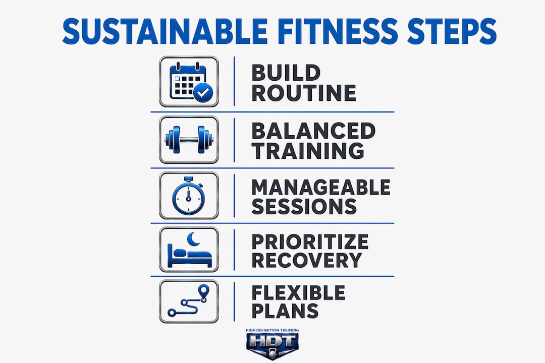 Infographic illustrating sustainable fitness steps
