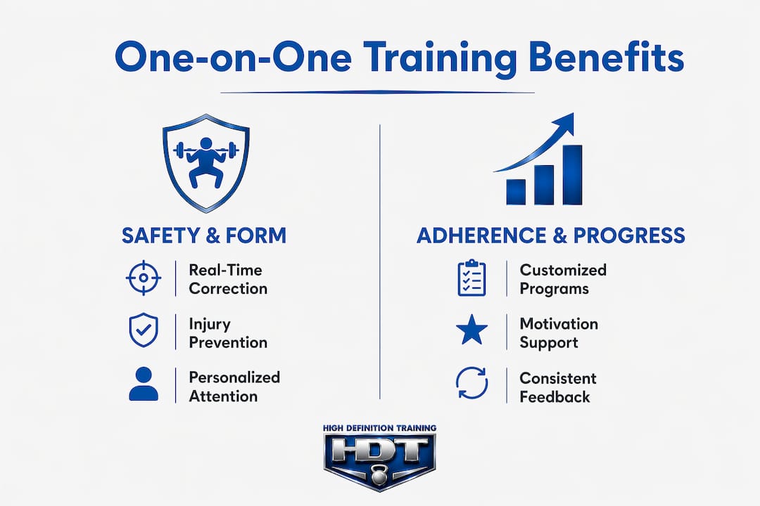 Infographic comparing safety and adherence benefits of one-on-one training