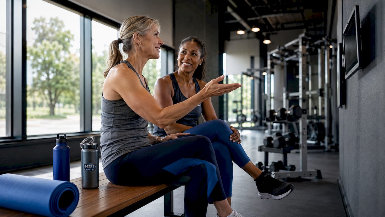 Two women supporting each other at home