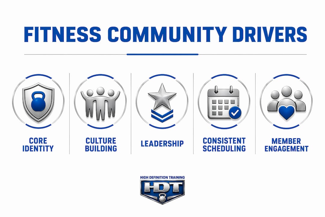 Infographic showing key drivers of fitness community motivation
