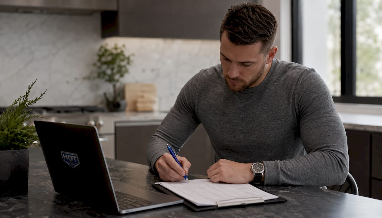 Hands writing workout program notes