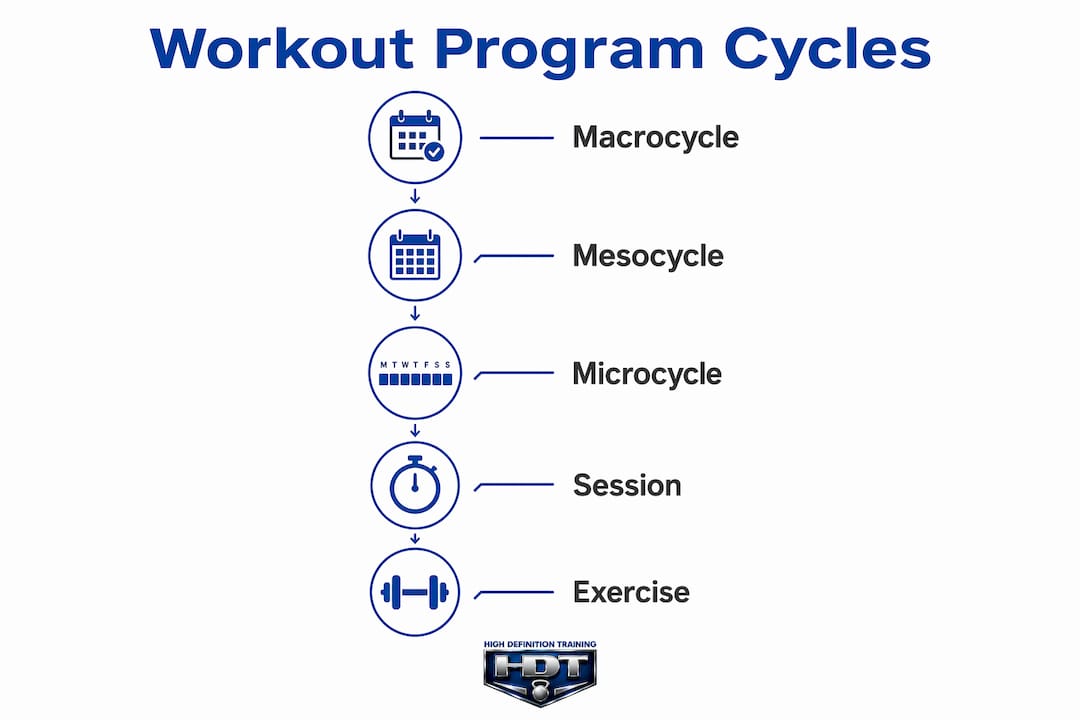 Infographic illustrating workout program cycle levels