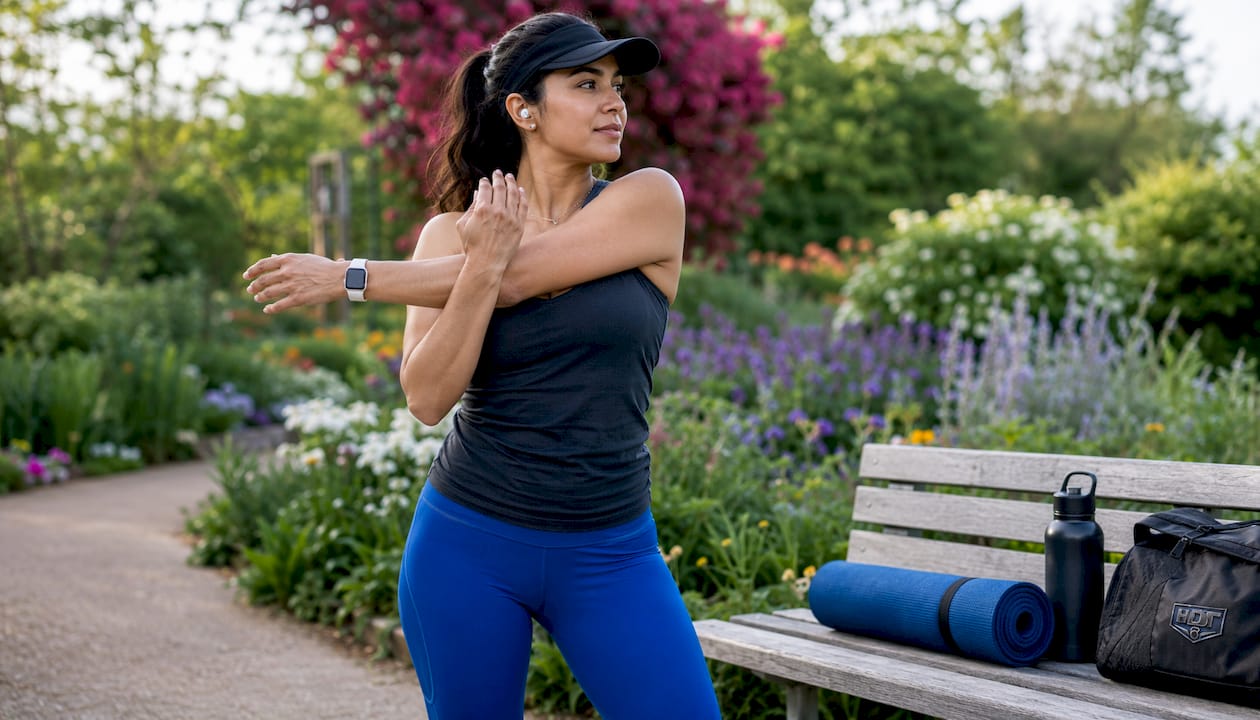 Woman jogging in urban park at sunset